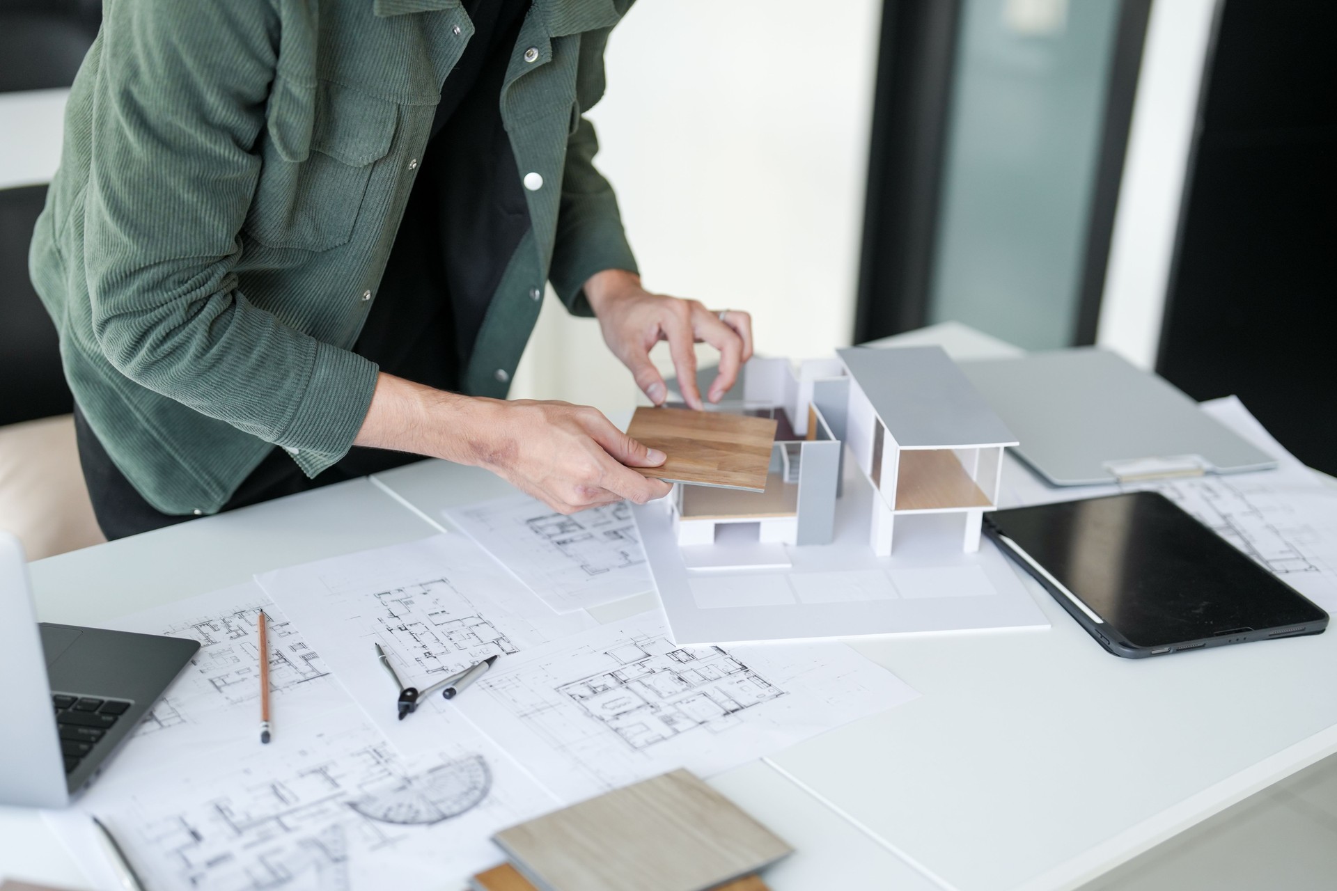 Architecture interior Asianman Creative project planÂ designer home and Choose interior materials  drawing interior on blueprint.